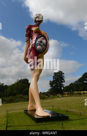 Damien Hirst's bronze statue of a pregnant woman 'Verity' arrives in ...