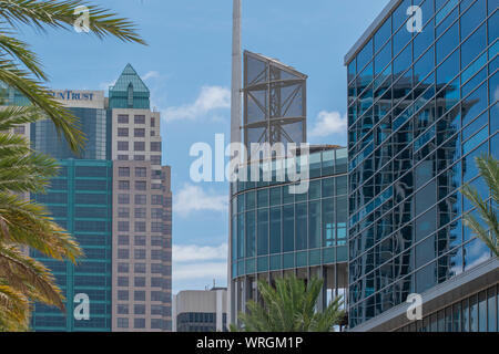 Orlando, Florida. August 17, 2019. Top view of Anway Center and Suntrust building at downtown area Stock Photo