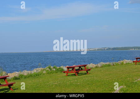 Summer in Nova Scotia: Looking Across Lingan Bay to Gardiner Mines on Cape Breton Island Stock Photo