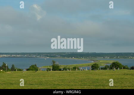 Summertime in Nova Scotia: Overlooking Indian Bay to Dominion Beach Provincial Park and Dominion on Cape Breton Island Stock Photo