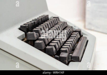 Keyboard of an old mechanical typewriter, close-up. Stock Photo