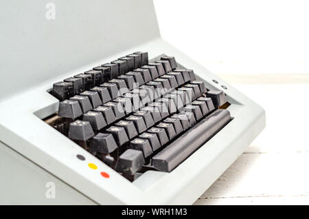Keyboard of an old mechanical typewriter, close-up. Stock Photo