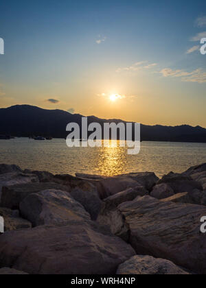 sunset at the port of Saint Florent (Corsica - France) Stock Photo