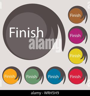 Finish sign icon. Power button. Symbols on nine wavy colourful buttons ...