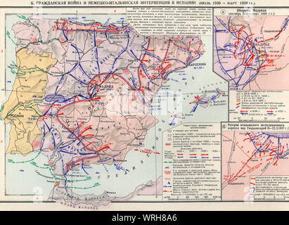 Map of Civil War and German-Italian intervention in Spain (July 1936 - March 1939), Stock Photo