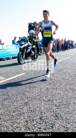 Mens elite runner Callum Hawkins competing in the 2019 Great North Run from Newcastle to South Shields, England, UK Stock Photo