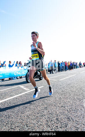Mens elite runner Callum Hawkins competing in the 2019 Great North Run from Newcastle to South Shields, England, UK Stock Photo