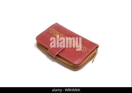 Brown leather wallet isolated on white background. Stock Photo