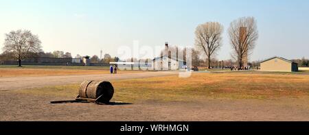 The prisoners kitchen and laundry huts, located behind the GDR “National memorial” obelisk, Sachsenhausen Concentration Camp, Oranienburg, Germany Stock Photo