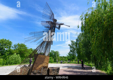 Chernobyl (Chornobyl): Monument of the Third Angel to the Chernobyl nuclear disaster in Chernobyl (Chornobyl) Exclusion Zone, Kiev Oblast, Ukraine Stock Photo