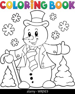 Coloring book snowman topic 1 Stock Vector