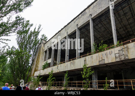 Pripyat (Prypiat): abandoned Palace of Culture Energetik in Chernobyl (Chornobyl) Exclusion Zone, Kiev Oblast, Ukraine Stock Photo
