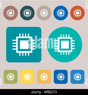 Central Processing Unit Icon. Technology scheme circle symbol. 12 colored buttons. Flat design. Vector Stock Vector