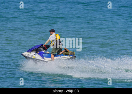 Michigan City, Indiana /  USA:  08/3/2019  Great Lakes Grand Prix Police on Jet Ski's. Stock Photo