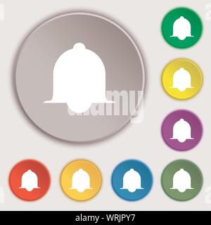 Alarm bell sign icon. Wake up alarm symbol. Speech bubbles information icons. Symbols on eight flat buttons. Vector Stock Vector