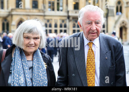 Lord Steel and his wife Judith Steel attending the funeral of Jeremy ...