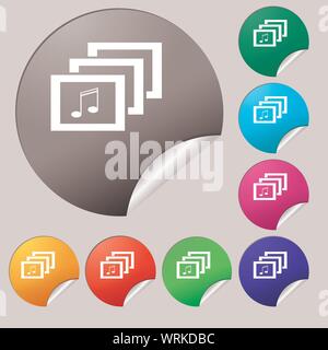 Mp3 music format sign icon. Musical symbol. Set of eight multi colored round buttons, stickers. Vector Stock Vector