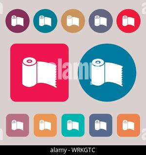 Toilet paper, WC roll icon sign. 12 colored buttons. Flat design. Vector Stock Vector