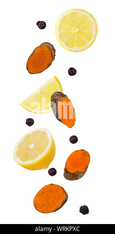 Levitation fresh turmenic isolated on white background Stock Photo