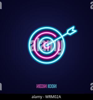 arrow target simple luminous neon outline colorful icon on blue background Stock Vector