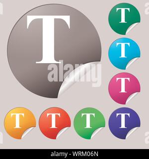 Text edit icon sign. Set of eight multi colored round buttons, stickers. Vector Stock Vector