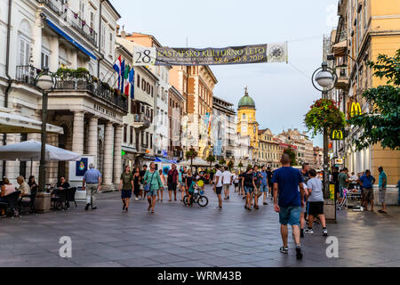 The Korzo Rijeka.  This is a long pedestrian zone running parallel to the sea front and is Rijeka's main city shopping centre.  Croatia. Stock Photo