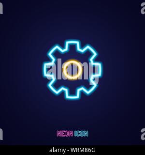 gear simple luminous neon outline colorful icon on blue background Stock Vector
