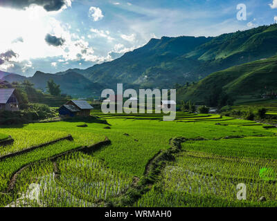 Vietnam Sapa Rice fields and mountain view Stock Photo