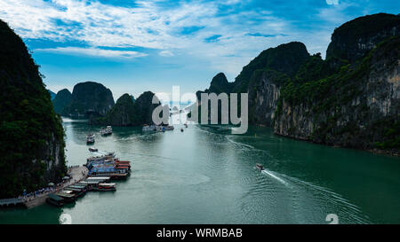 Vietnam Halong Bay boat tour landscape view Stock Photo