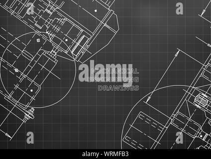 Blueprints. Mechanics. Cover. Mechanical Engineering drawing. Engineering design, construction. Black. Grid Stock Vector