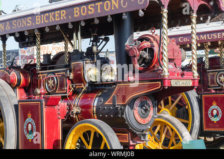 Blandford Forum.Dorset.United Kingdom.August 24th 2019.A Fosters traction engine is on display at The Great Dorset Steam Fair. Stock Photo