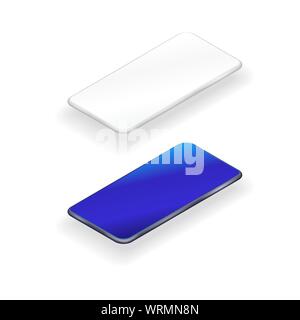 White and black isometric cell phone silhouettes isolated on white background Stock Vector