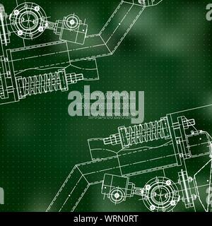 Mechanical engineering the drawing. Technical illustrations. The drawing for technical design. Cover, place for inscriptions. Green. Points Stock Vector