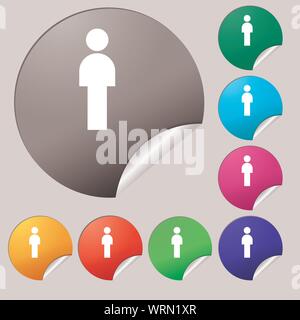 Human sign icon. Man Person symbol. Male toilet. Set of eight multi colored round buttons, stickers. Vector Stock Vector