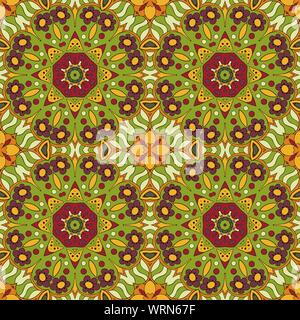 Oriental pattern. Traditional seamless ornament. Mandala. Snowflake. Doodle drawing. Red and orange colors Stock Vector