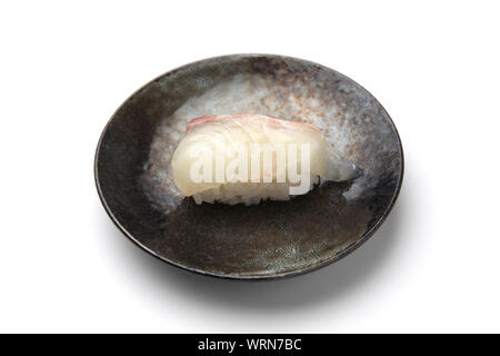 sushi of red snapper closeup isolated on white background Stock Photo
