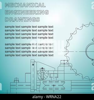 Mechanical engineering drawings on a light blue background. Blueprint Stock Vector