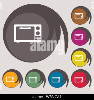 Microwave oven sign icon. Kitchen electric stove symbol. Symbols on eight colored buttons. Vector Stock Vector