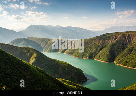 Fierza reservoir in Albania between Kukes and Fierze Stock Photo