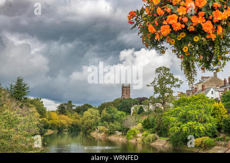 One of the floral displays on a bridge over the River Exe which flows through Tiverton in Mid Devon. Stock Photo