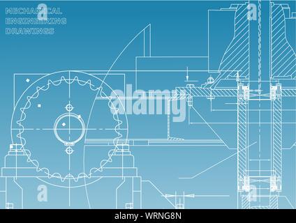 Blueprints. Engineering backgrounds. Mechanical engineering drawings. Cover. Technical Design. White and blue Stock Vector