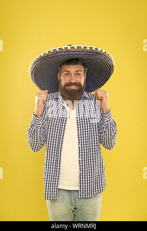 mexican hat. Hipster in wide brim hat 