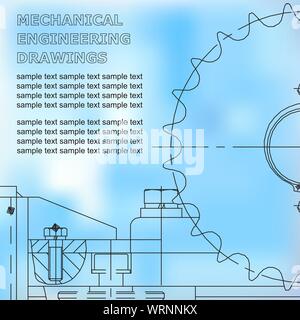 Mechanical engineering drawings on a white and blue background. Vector Stock Vector