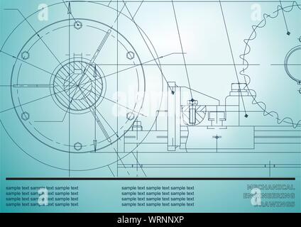 Vector drawing. Mechanical drawings on a light blue background. Engineering Stock Vector