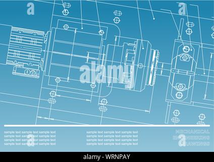 Mechanical engineering drawings on a light blue and white background. Vector. Background for inscription Stock Vector