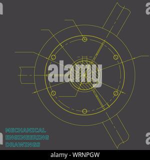 Mechanical engineering drawings on gray background. Vector Inscription ...