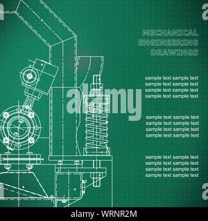 Mechanical engineering the drawing. Technical illustrations. The drawing for technical design. A cover, a place for inscriptions. Light green. Points Stock Vector