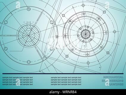 Vector Mechanical engineering drawings on a light blue background. Background for inscription Stock Vector