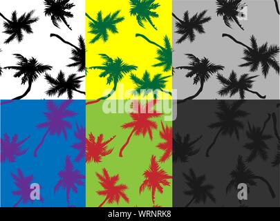 Cartoon pattern with black palm trees silhouette seamless. Silhouette vector illustration. Beautiful palm trees Seamless tropical pattern. , great Stock Vector