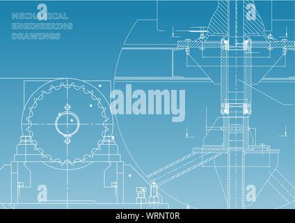 Blueprints. Mechanical construction. Engineering illustrations. Technical Design. Banner. Blue and White Stock Vector